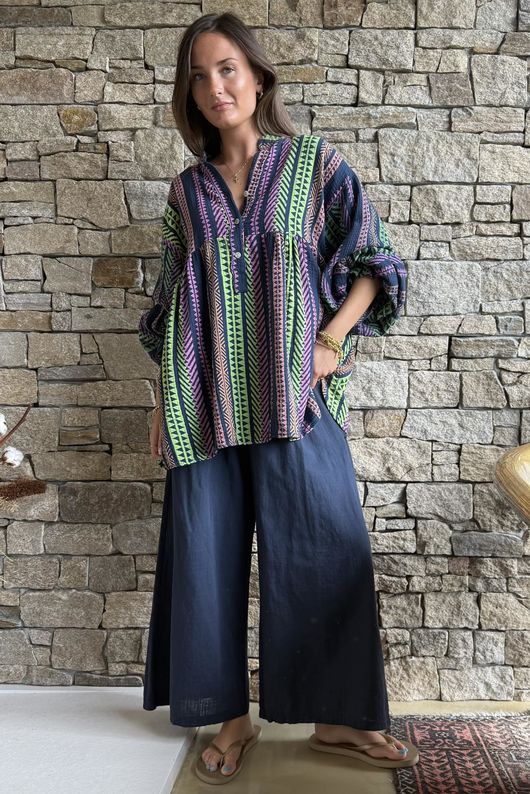 Peruvia Pillow Cotton Nero Smock Top Navy /16=